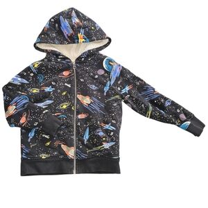 Hanna Andersson Kids Space Rocket Hooded Zip-Up Hoodie Black Size 5 Fleece Lined
